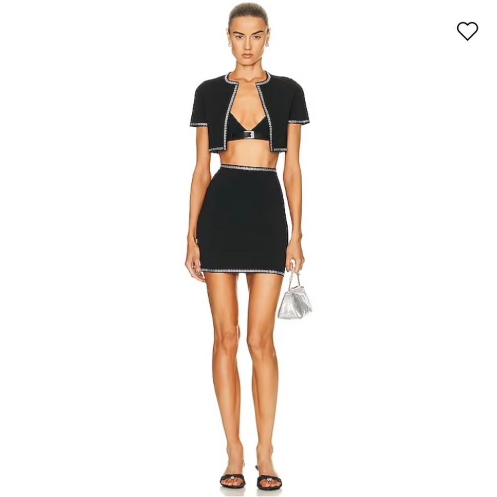 BNWT Alexander Wang set Crystal Trimmed Cropped Cardigan and Skirt Sz M